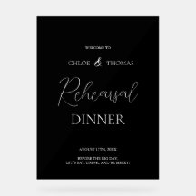 Cartel de bienvenida para cena de ensayo en acríli