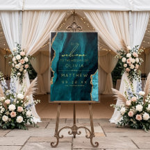 Cartel de boda de acrílico de ágata turquesa moder