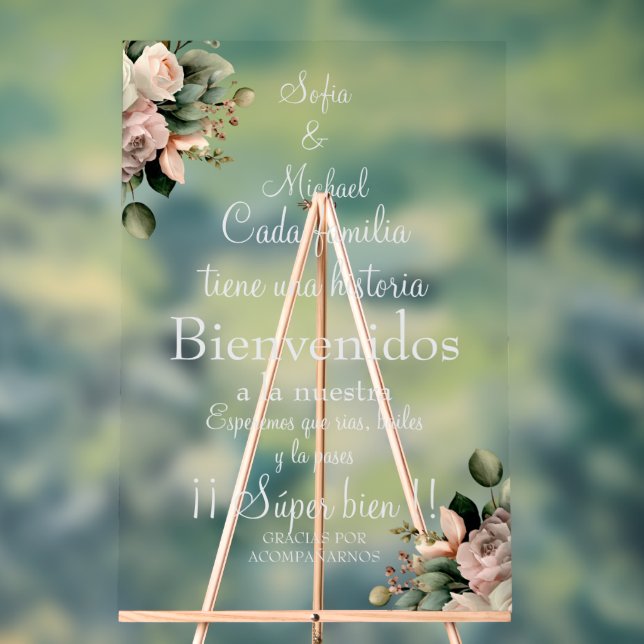 Señal Acrílica Cartel de boda floral blanco español (Neutral )