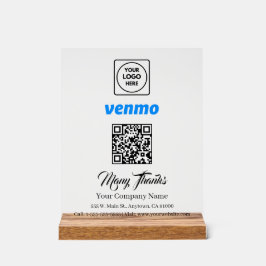 Señal Acrílica Cartel de código QR blanco para pagar con Venmo