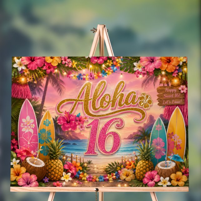 Señal Acrílica Cartel de cumpleaños número 16 dulce Aloha (Neutral )