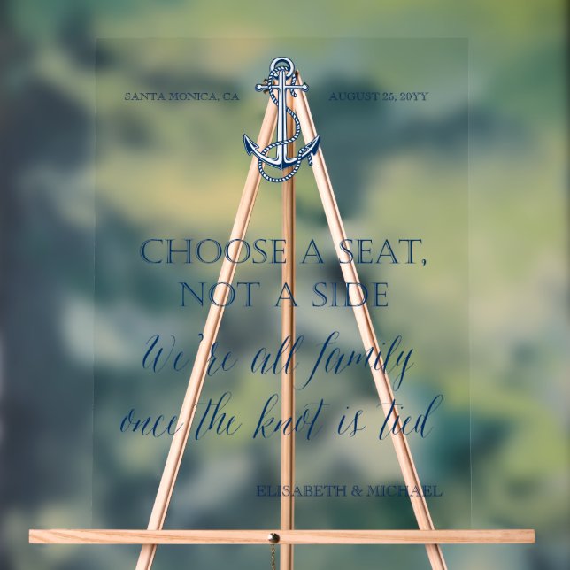 Señal Acrílica Cartel del boda náutico "Toma asiento no a un lado (Neutral )