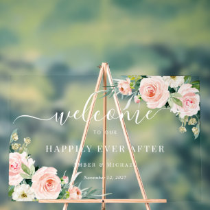 Señal Acrílica Cartel Floral de Boda de Acrílico Happily Ever Aft