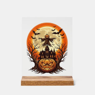 Señal Acrílica Casa embrujada espantapájaros calabaza espantosa l