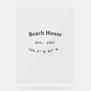 Señal Acrílica Casas de playa. Fecha año personalizado coordenada