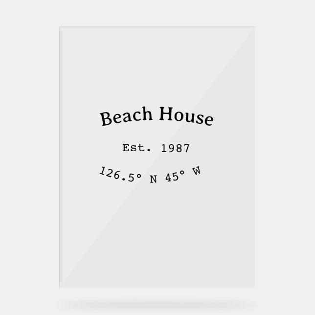 Señal Acrílica Casas de playa. Fecha año personalizado coordenada (Anverso)