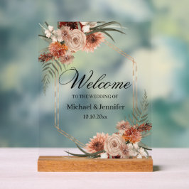 Señal Acrílica cascada otoño floral boda moda de bienvenida