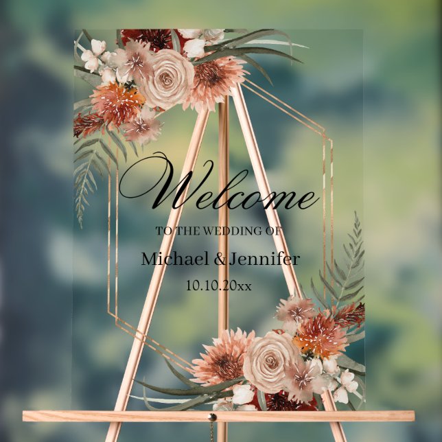 Señal Acrílica cascada otoño floral boda moda de bienvenida (Neutral )