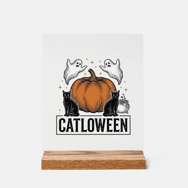 Señal Acrílica Catloween Gato Negro Fantasma Diseño Vectorial de  (Anverso)