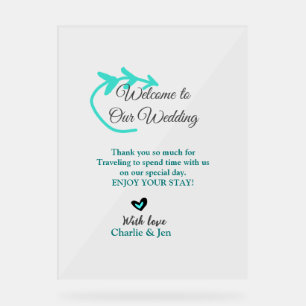 Señal Acrílica celebración de destino de boda bienvenido viaje 