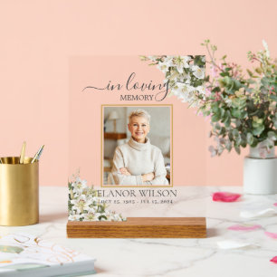 Señal Acrílica Celebración de la Vida con Lirios Blancos Florales