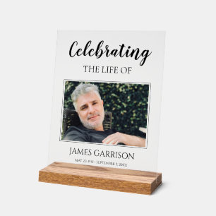Señal Acrílica Celebración de la vida con un memorial fotográfico