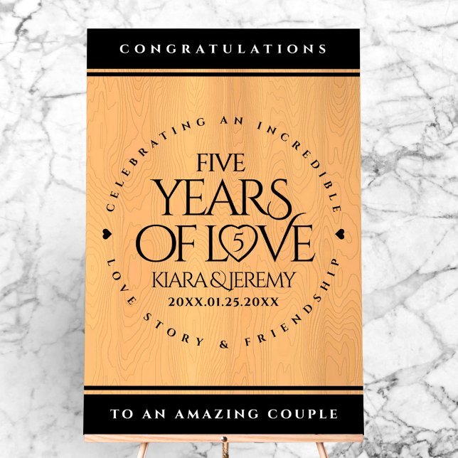 Señal Acrílica Celebración del 5° Aniversario del Boda de Madera  (Elegant 5th Wood Wedding Anniversary Acrylic Sign Cover Photo)