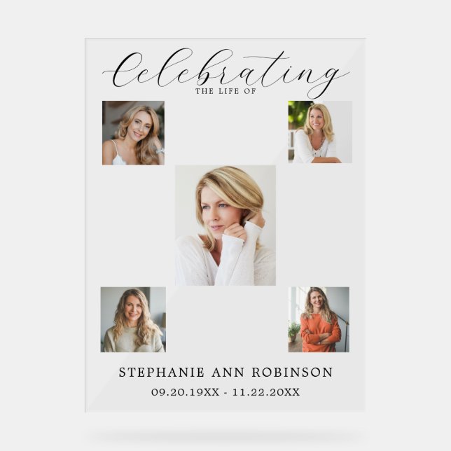 Señal Acrílica Celebración del funeral 5 Collage de fotos (Anverso)