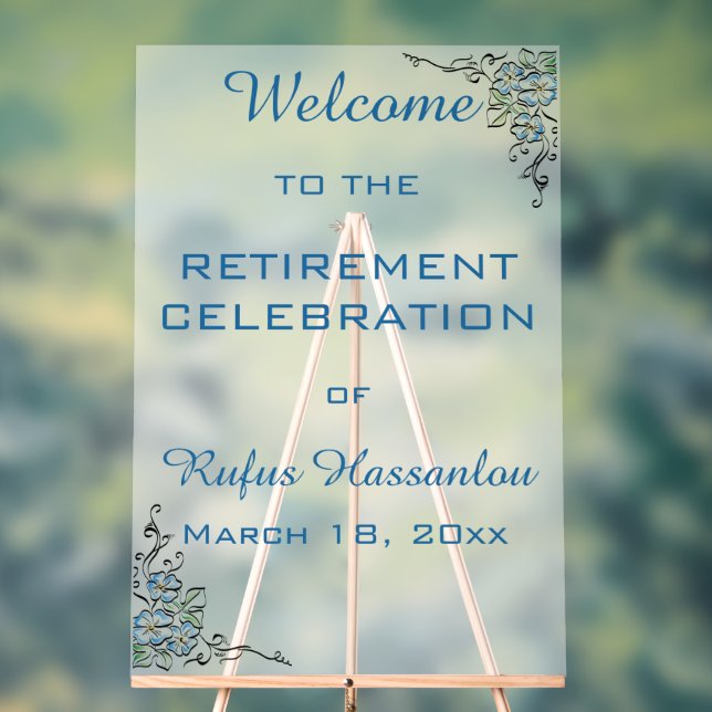 Señal Acrílica Celebración editable de las flores azules (Neutral )