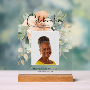Señal Acrílica Celebración floral del funeral de la vida
