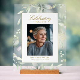 Señal Acrílica Celebrating Life Greenery Photo Funeral Memorial 