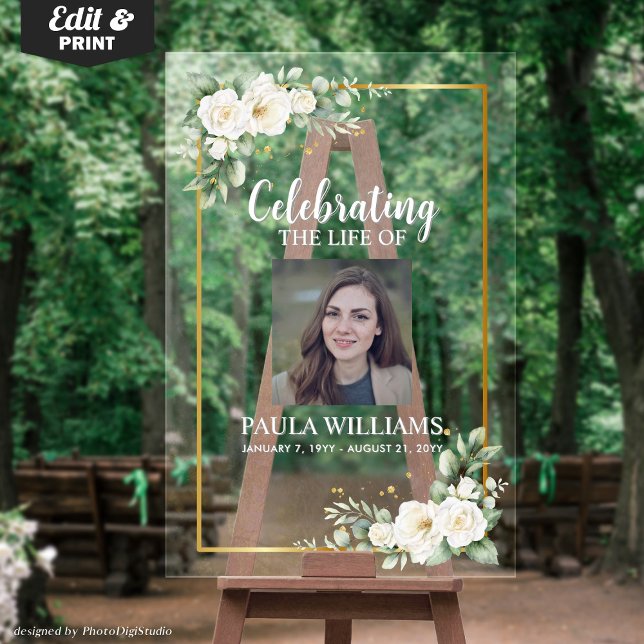 Señal Acrílica Celebration of Life Photo Funeral Welcome  (Celebration of Life Photo Funeral Welcome Acrylic Sign)
