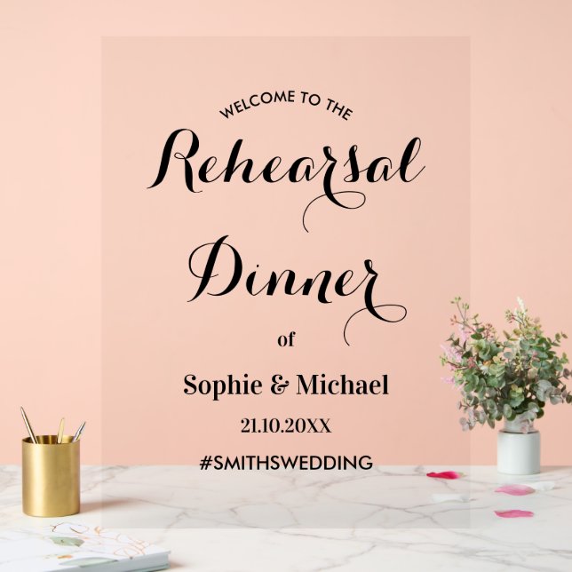 Señal Acrílica Cena ensayada Bienvenida Boda elegante (Boda)