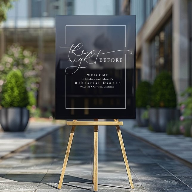 Señal Acrílica Cena moderna de ensayo Bienvenida negra (Rehearsal Dinner Black Welcome Acrylic Sign)