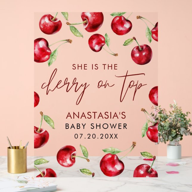 Señal Acrílica Cereza dulce en Baby Shower superior (Boda)