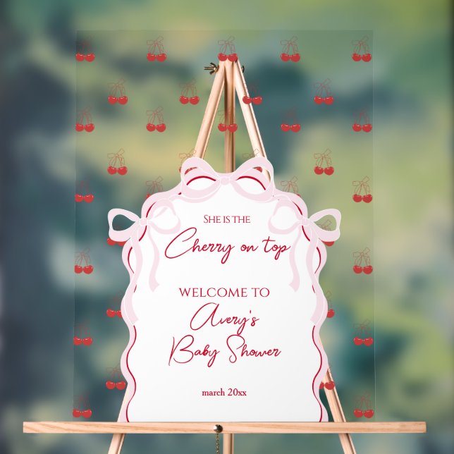 Señal Acrílica Cerezo en la cima rosada bebé roja ducha (Neutral )