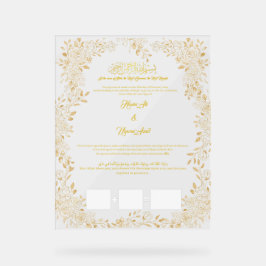 Señal Acrílica Certificado Nikkah, contrato musulmán,