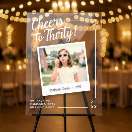 Señal Acrílica Cheers to Thirty 30 Retro Photo Birthday Welcome