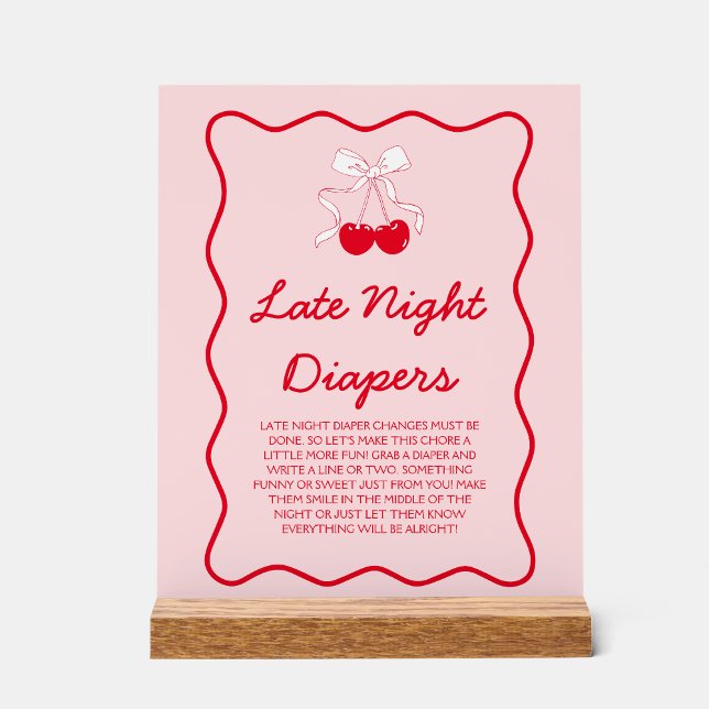 Señal Acrílica Cherry Baby Shower Late Night Diapers Game (Subido por el creador)