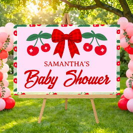 Señal Acrílica Cherry Baby Shower Lazo de Gingham Rojo