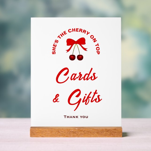 Señal Acrílica Cherry On Top Chica Baby Shower Cards & Gifts Rótu (Neutral )