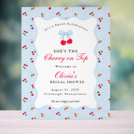 Señal Acrílica Cherry on Top Coquette Bow Gingham Baby Shower 