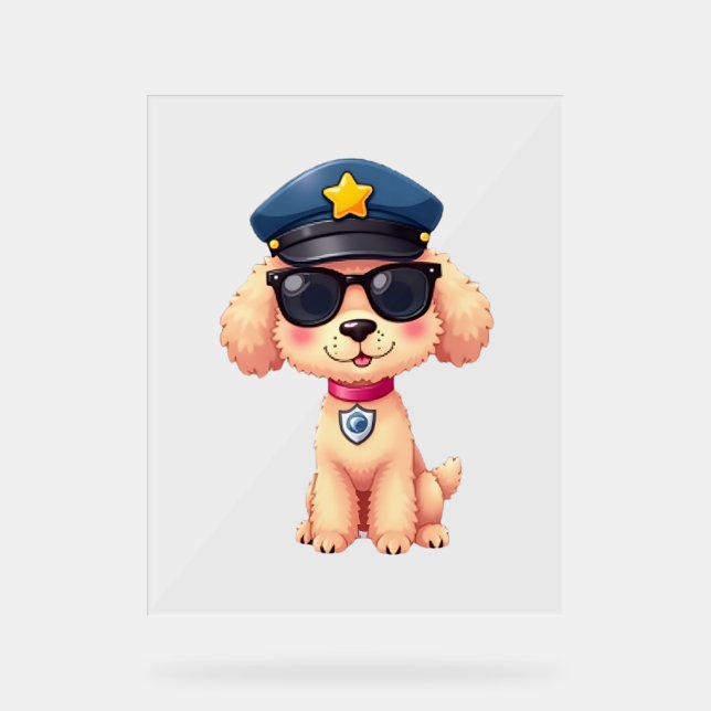 Señal Acrílica Chibi Anime Policía Poodle Dog (Anverso)