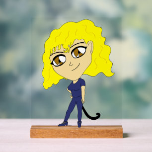 Señal Acrílica Chibi con un gato como cola