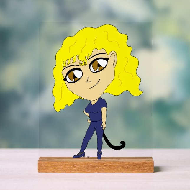 Señal Acrílica Chibi con un gato como cola (Neutral )