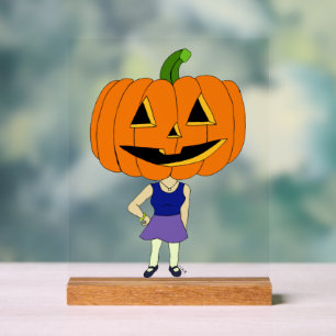 Señal Acrílica chibi de cabeza de calabaza chica