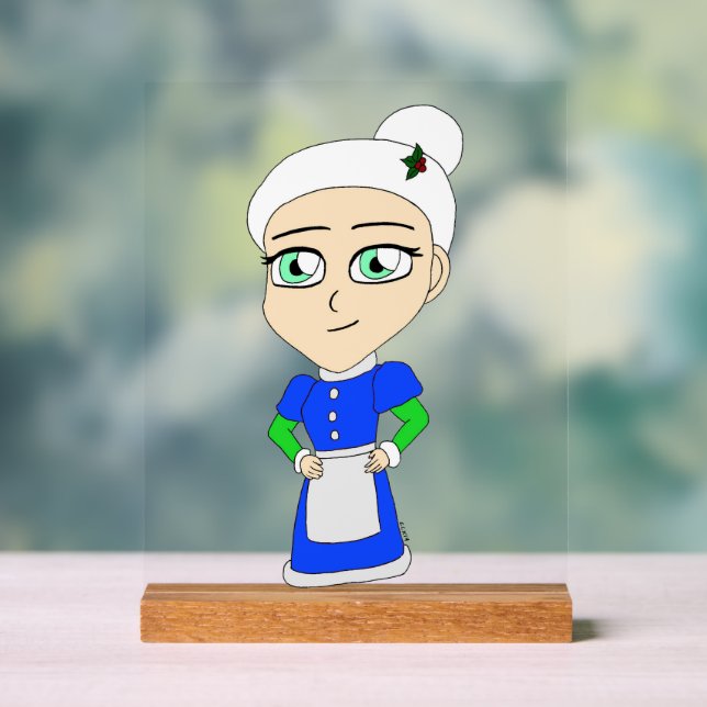 Señal Acrílica Chibi traje azul Sra. Claus (Neutral )