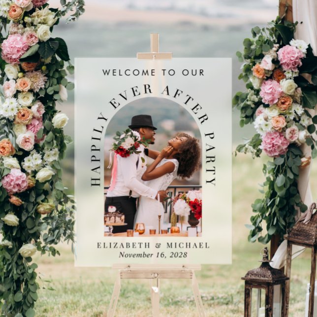 Señal Acrílica Chic Arch Photo Frosted Wedding Reception Welcome (Subido por el creador)