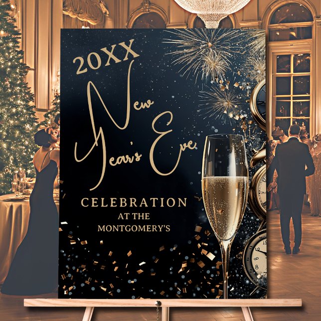 Señal Acrílica Chic Champagne Time New Year's Eve Party (Chic Champagne Time New Year's Eve party ACRYLIC WELCOME sign)