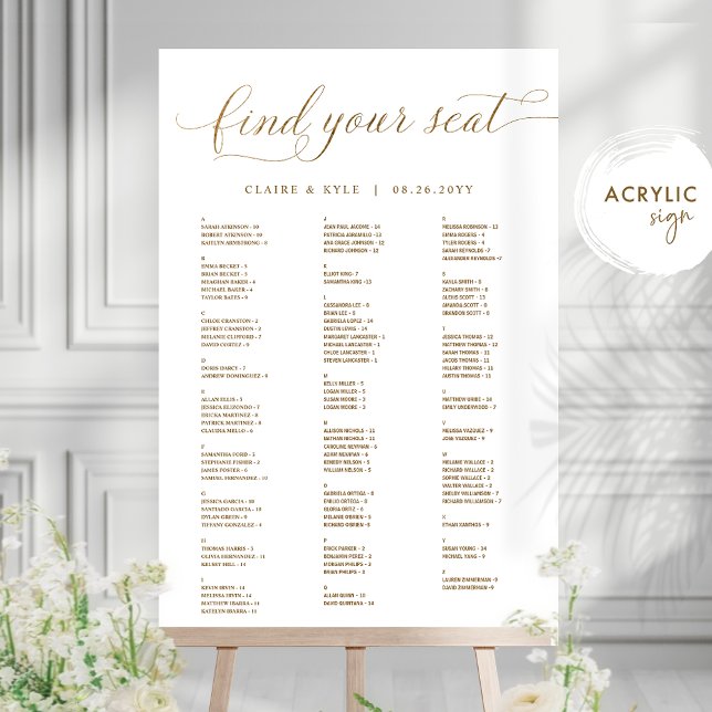 Señal Acrílica Chic Gold Alphabetical Seating Chart Acrylic Sign  (Subido por el creador)