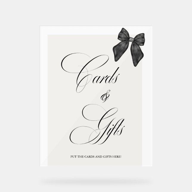 Señal Acrílica Chic 'She's Tying the Knot Black Bow cards & gifts (Anverso)