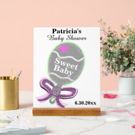 Señal Acrílica Chica Baby Shower Silver Green Rattle