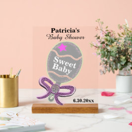 Señal Acrílica Chica Baby Shower Silver Rattle