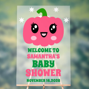 Señal Acrílica Chica De Calabaza Rosa Cute Bienvenida Baby Shower
