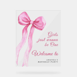 Señal Acrílica Chica de color de agua rosado arco primer Fiesta d