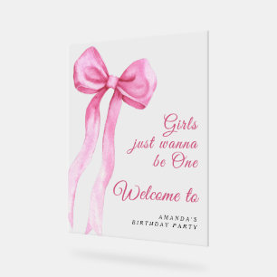 Señal Acrílica Chica de color de agua rosado arco primer Fiesta d