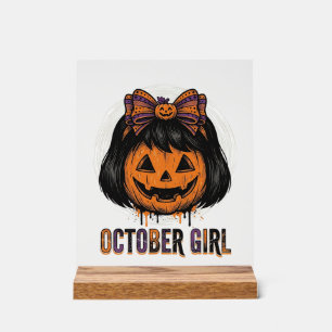 Señal Acrílica Chica de Octubre Diseño de Vector de Calabaza de H