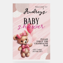 Señal Acrílica Chica de oso rosa y escarcha Baby Shower