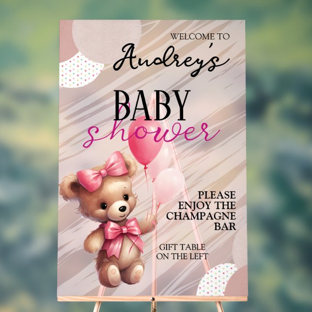 Señal Acrílica Chica de oso rosa y escarcha Baby Shower (Neutral )