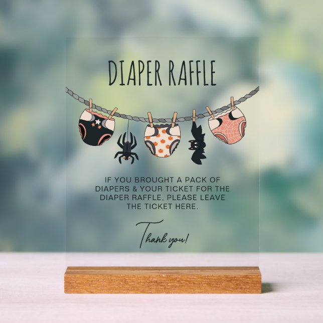 Señal Acrílica Chica rosa Halloween Baby Shower Diaper Raffle (Neutral )